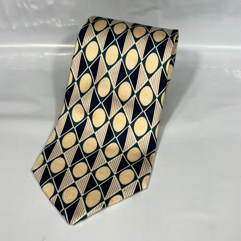 Sutter & Grant Tie Mens OS Navy‎ Yellow Geometric Spiral Silk Pattern Excellent
